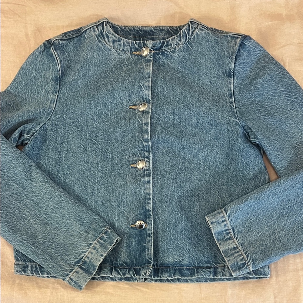 Zara structured boxy Light Blue Denim Blazer Jean Jacket - Picture 3 of 5
